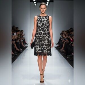 Banana Republic Black Lace Overlay Sheath Dress White Lining Size 0